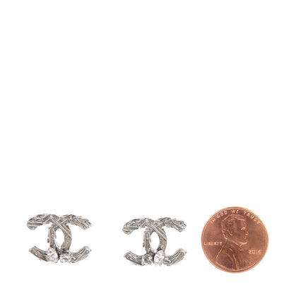 Chanel Crystal Textured CC Earrings Silver 2 of 5