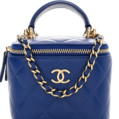 Chanel Lambskin Quilted Top Handle Mini Vanity Case With Chain Blue 8 of 10