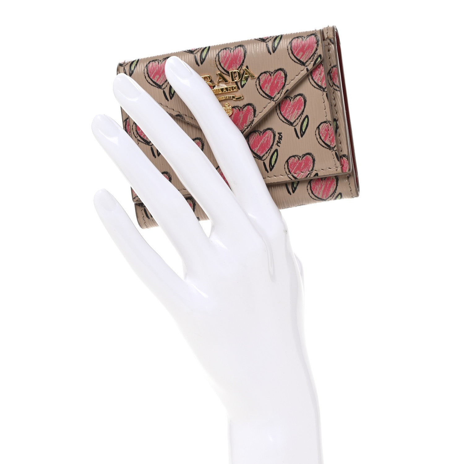 Prada Vitello Move Love Print Envelope Tri-Fold Wallet Cipria 2 of 11