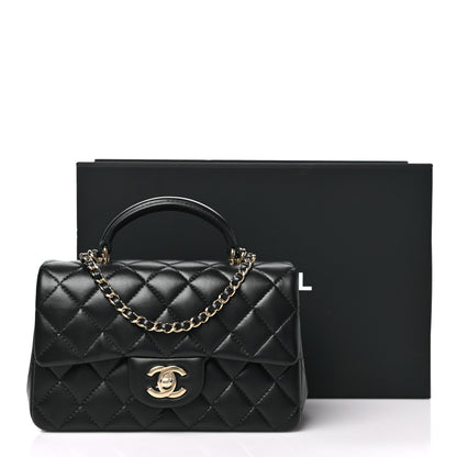 Chanel Lambskin Quilted Mini Top Handle Rectangular Flap Black 11 of 11