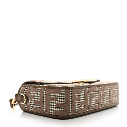 Fendi Wool Vitello King Houndstooth FF Embroidered Baguette Beige Moro 4 of 11