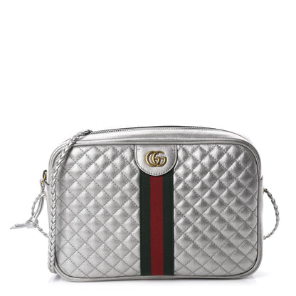 Gucci Laminated Nappa Web Trapuntata Small GG Shoulder Bag Argento 1 of 11