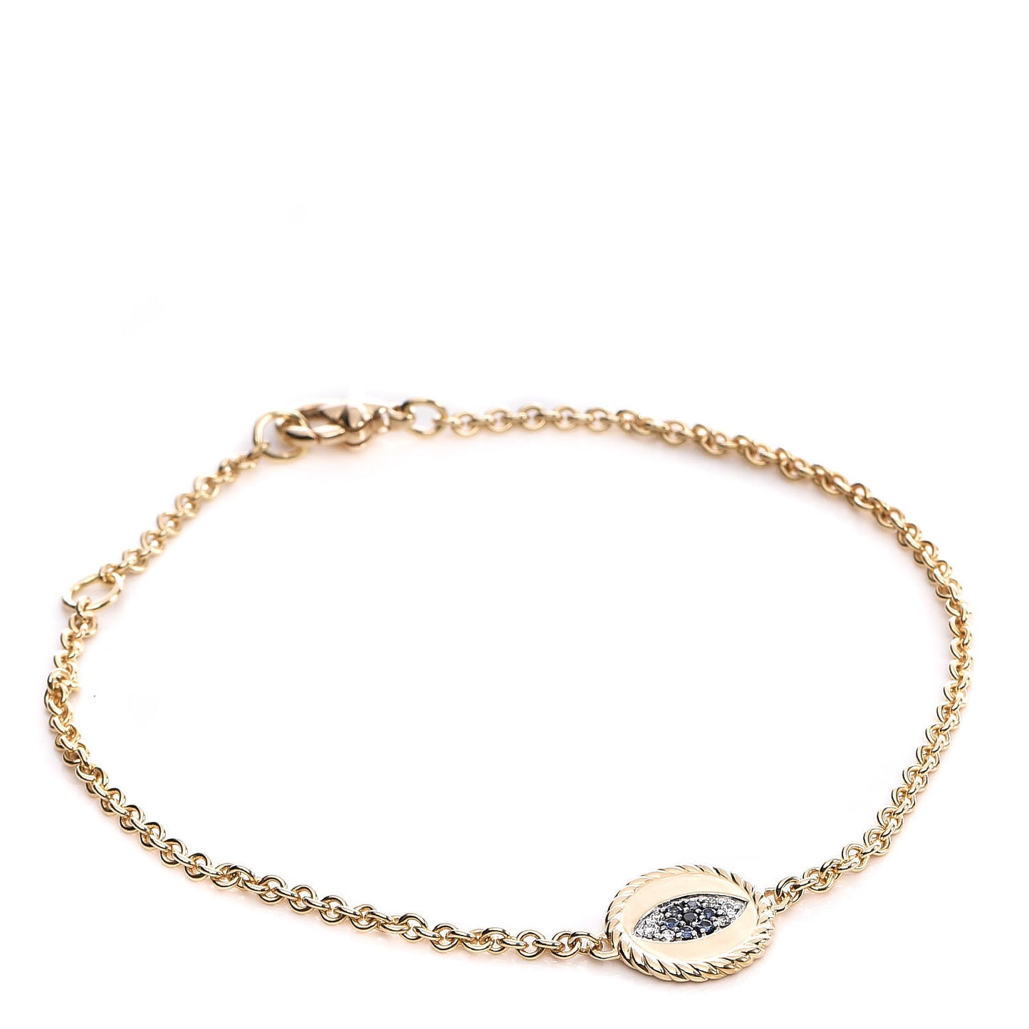 18K Yellow Gold Diamond Blue Sapphire Cable Collectibles Evil Eye Bracelet