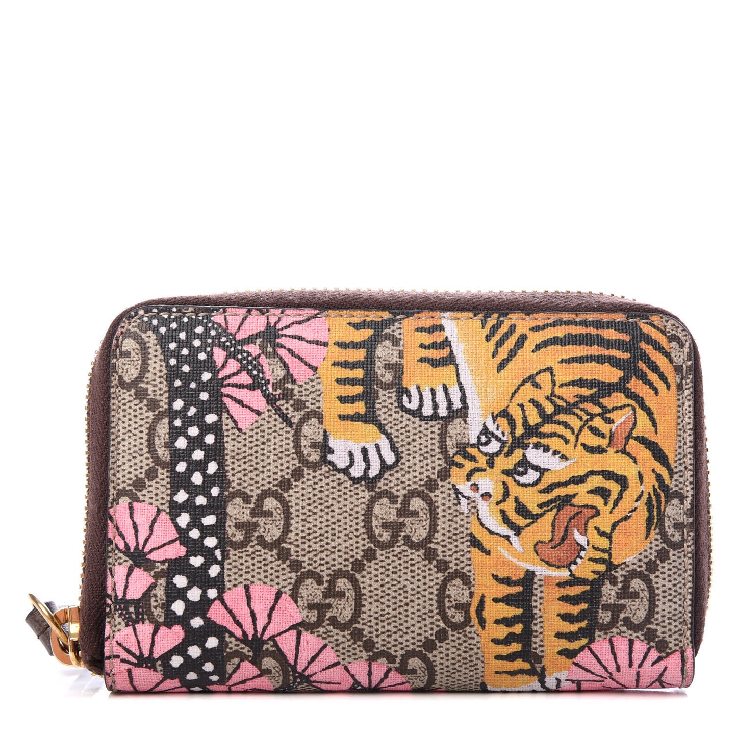 GG Supreme Monogram Bengal Zip Around Card Case Wallet Beige Pink