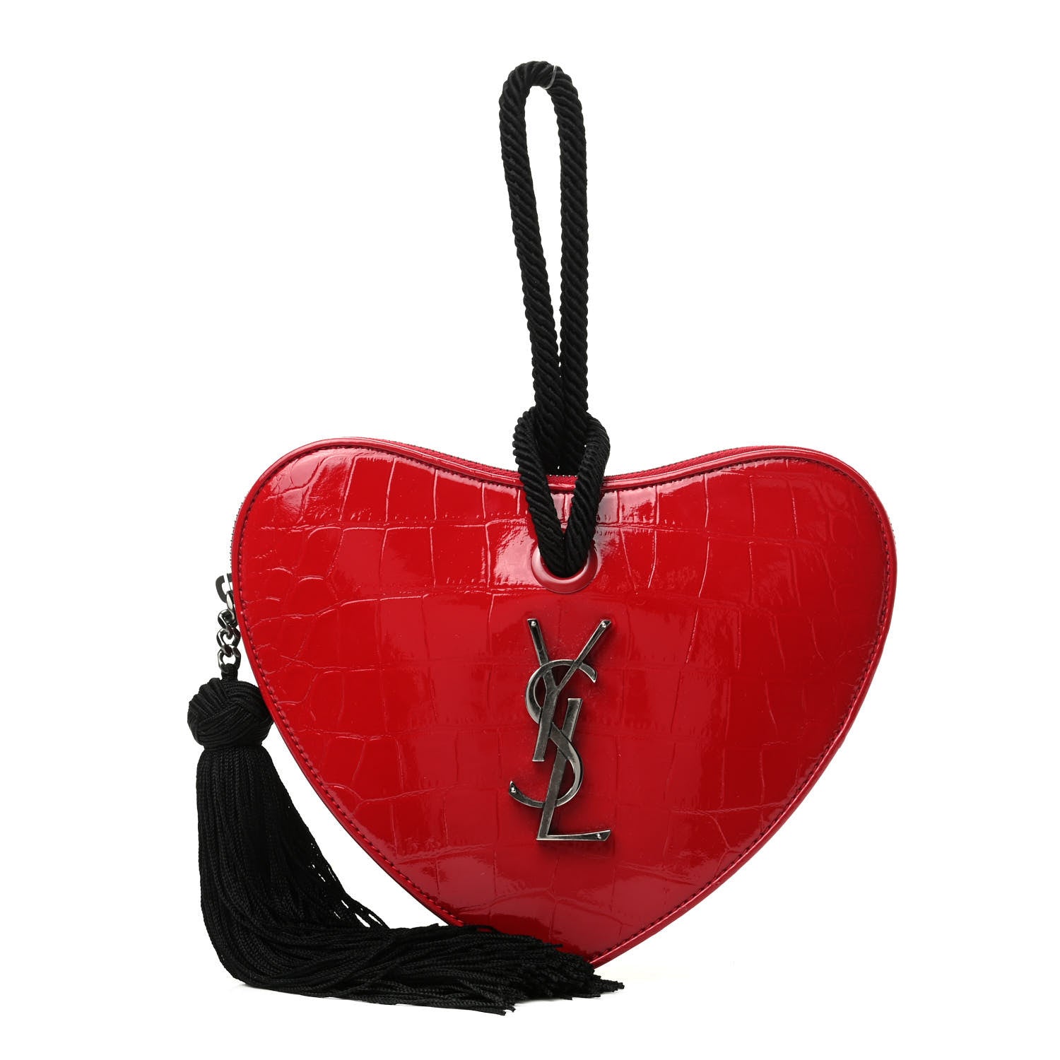 Saint Laurent Patent Crocodile Embossed Sac Coeur Heart Shaped Clutch Red 1 of 7