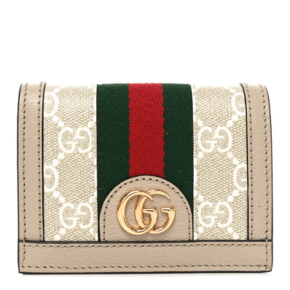 Gucci GG Supreme Monogram Textured Dollar Calfskin Web Ophidia Card Case Beige Mystic White Oatmeal 1 of 8