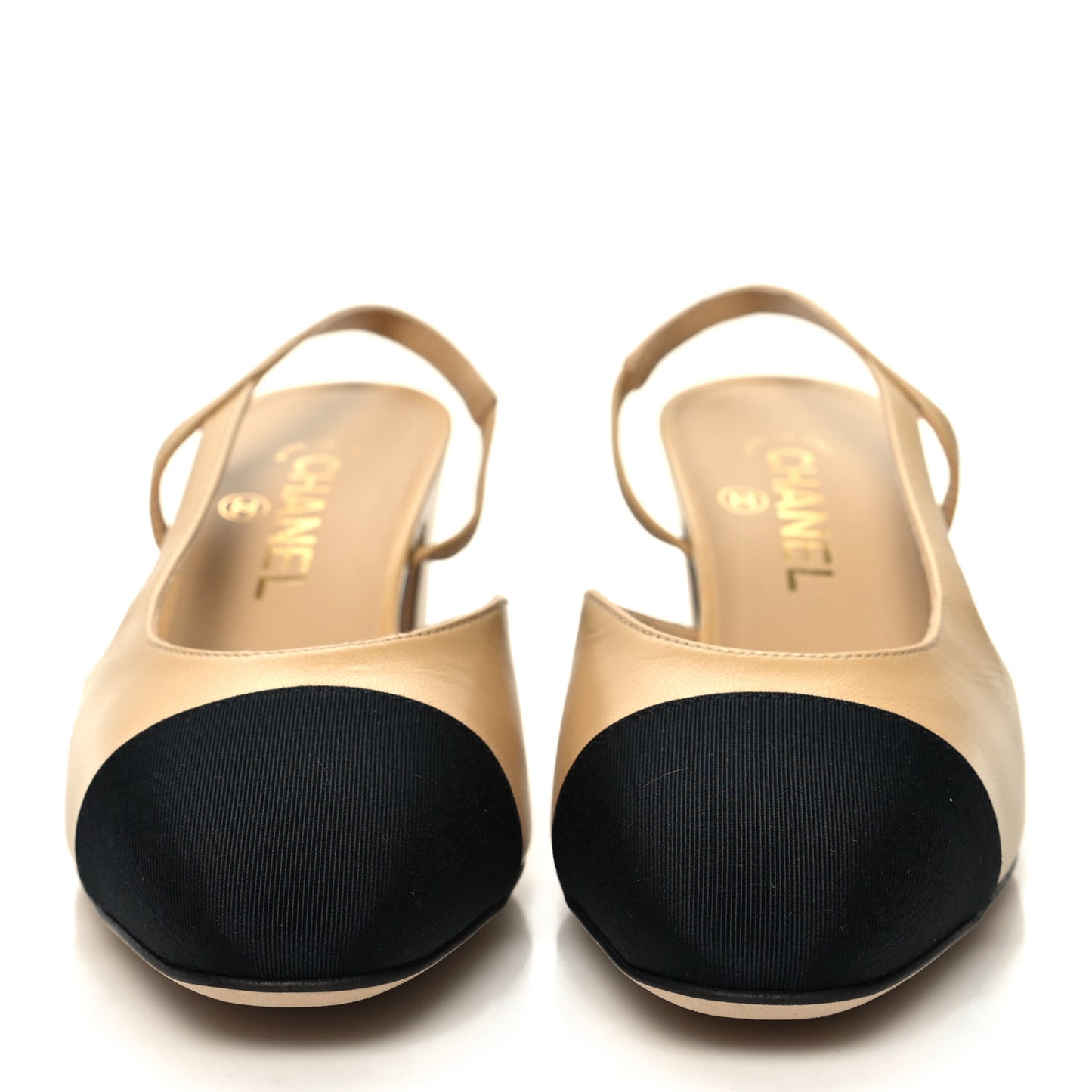 Goatskin Grosgrain Cap Toe CC Slingback Pumps 39 Beige Black