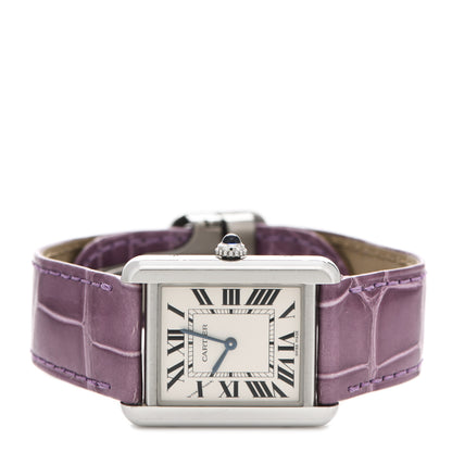 Cartier Stainless Steel Alligator 24mm Tank Solo Quartz Watch Purple 2 of 7