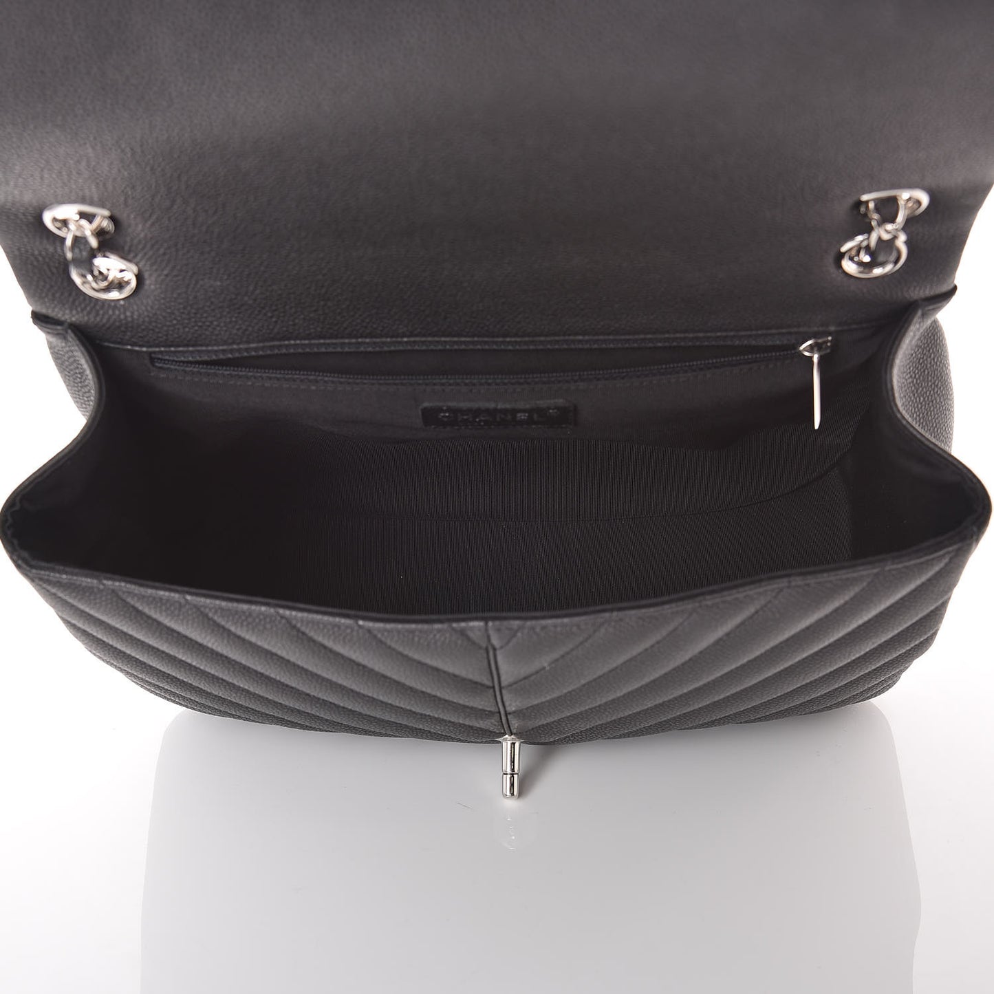 Caviar Chevron Quilted Large Puffy CC Flap Black