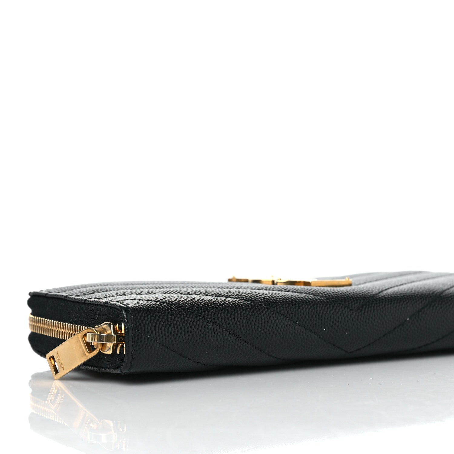 Saint Laurent Grain De Poudre Matelasse Chevron Monogram Zip Around Wallet Black 8 of 10