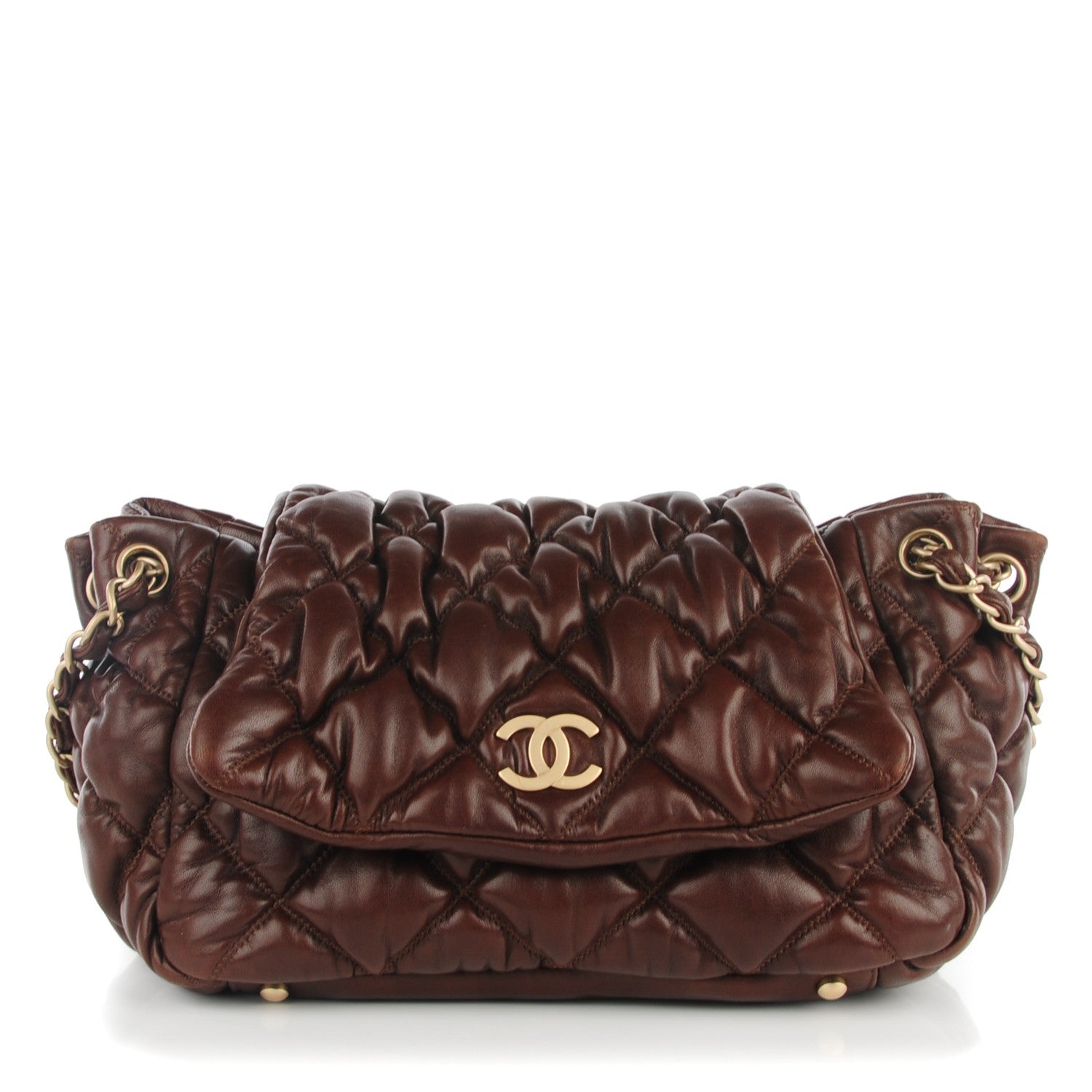 Chanel Lambskin Bubble Quilt Accordion Flap Brown 1 of 8