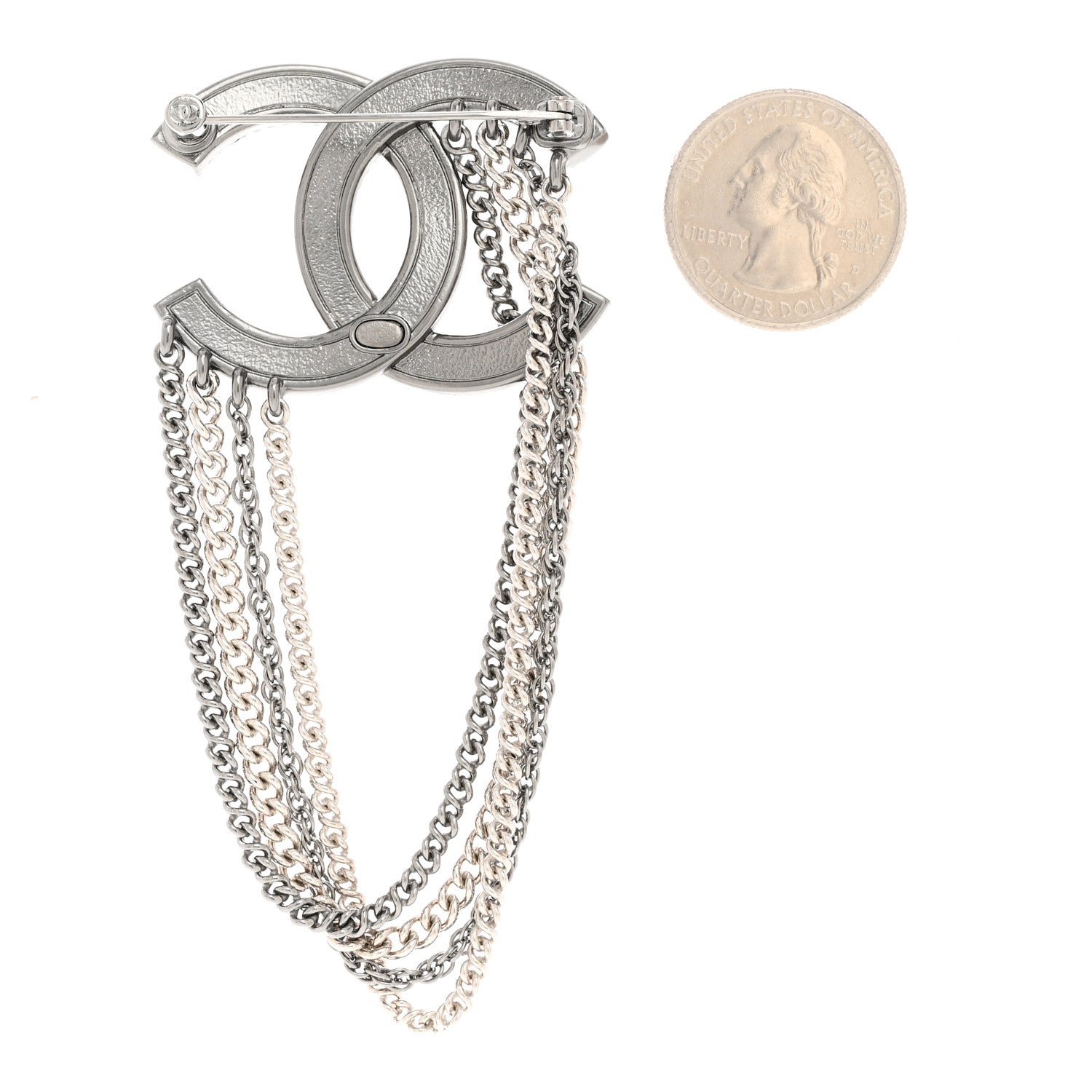 Chanel Ruthenium Crystal Multi Strand Chain CC Brooch Silver 2 of 3