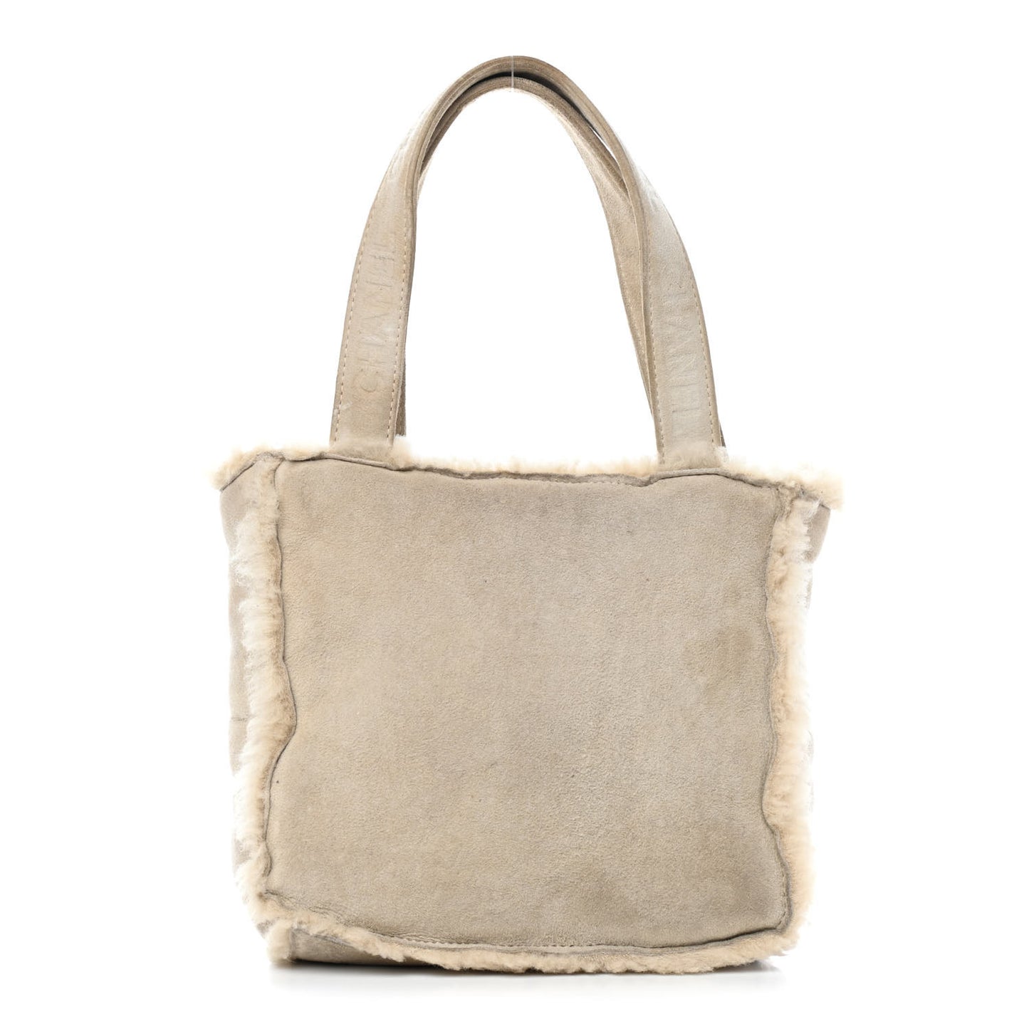 Suede Shearling Fur Handbag Ivory