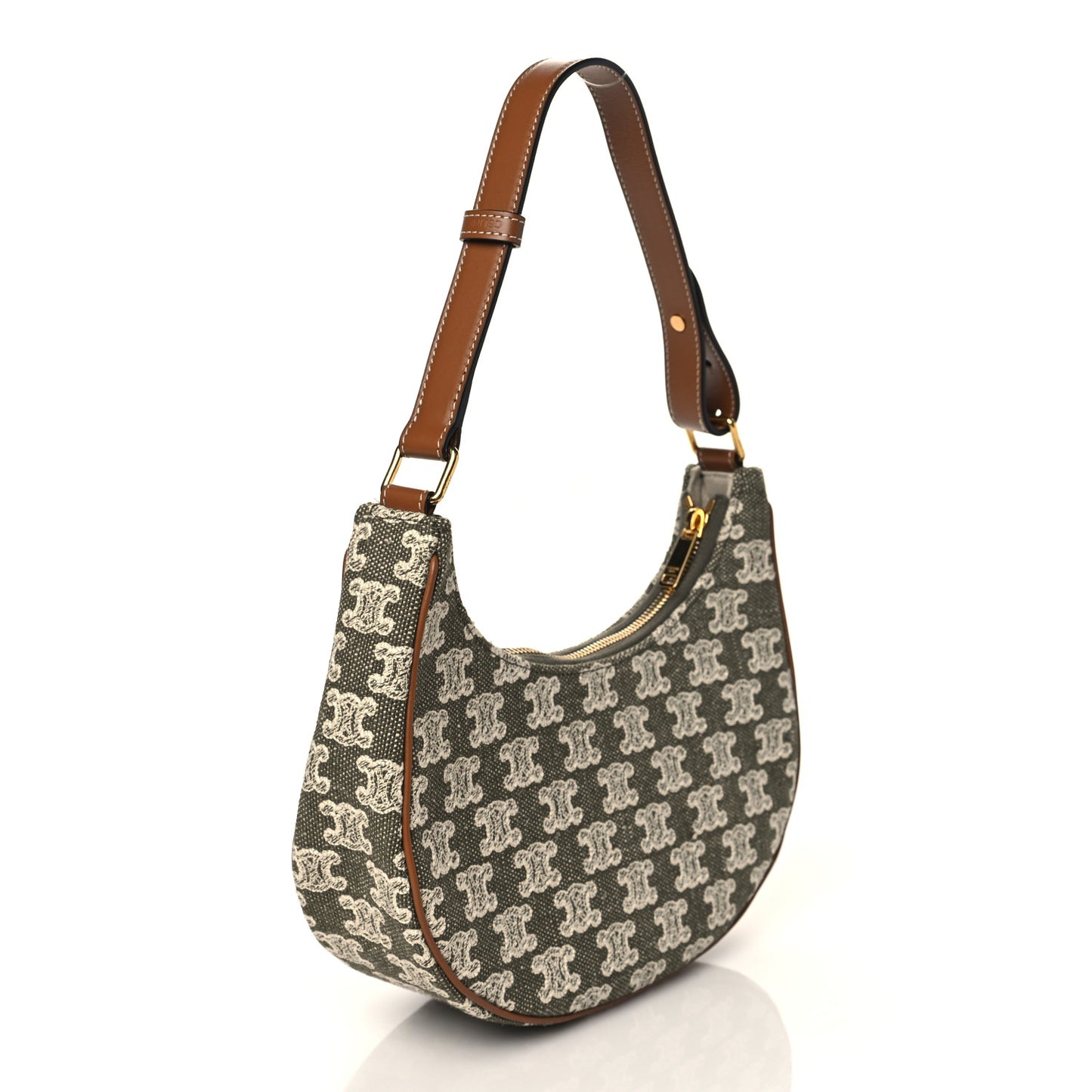 Canvas Calfskin Ava Triomphe Shoulder Bag Green