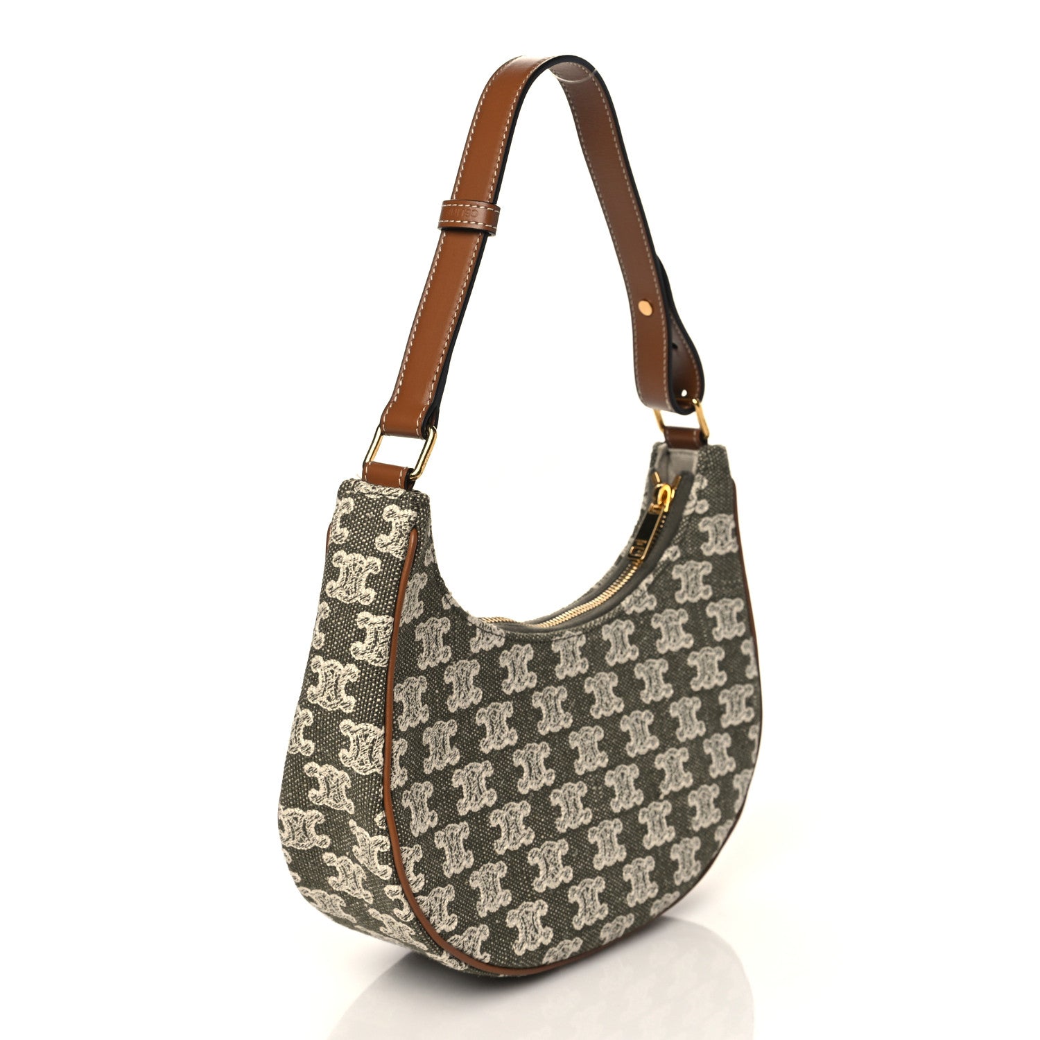 Celine Canvas Calfskin Ava Triomphe Shoulder Bag Green 2 of 9