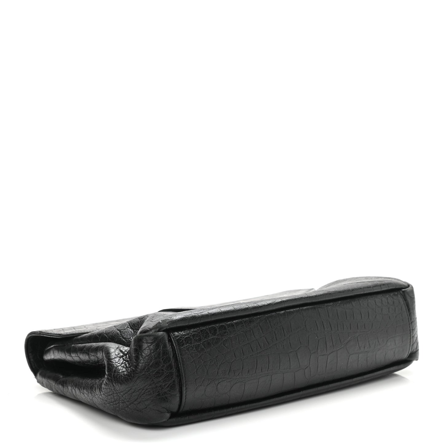 Calfskin Crocodile Embossed Large College Monogram Satchel Black