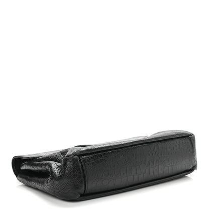 Saint Laurent Calfskin Crocodile Embossed Large College Monogram Satchel Black 4 of 12