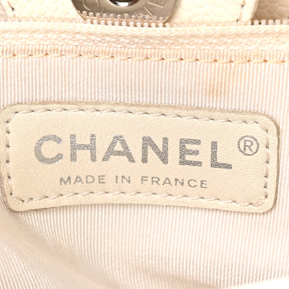 Caviar Quilted Petit Shopping Tote PST White