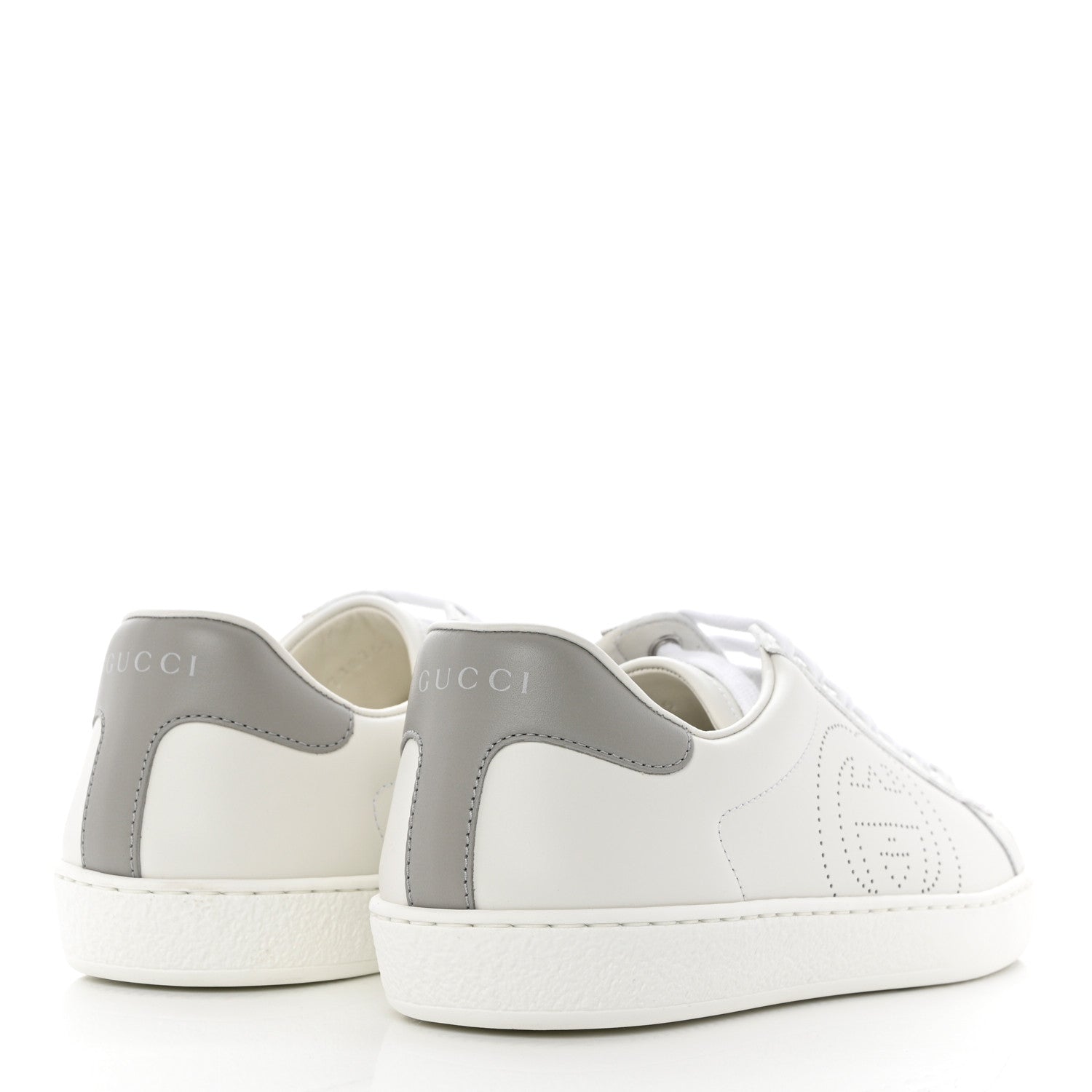Gucci Calfskin Interlocking G Perforated Mens Ace Sneakers 5.5 White Grey Sky 4 of 11