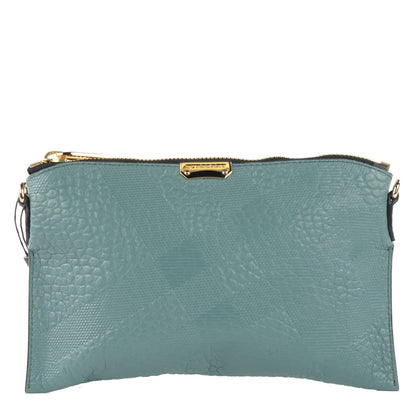 Burberry Signature Grain Calfskin Check Embossed Peyton Crossbody Clutch Bag Celadon Blue 1 of 8