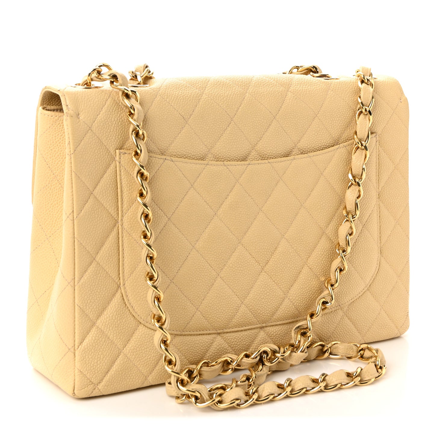 Caviar Quilted Jumbo Single Flap Beige