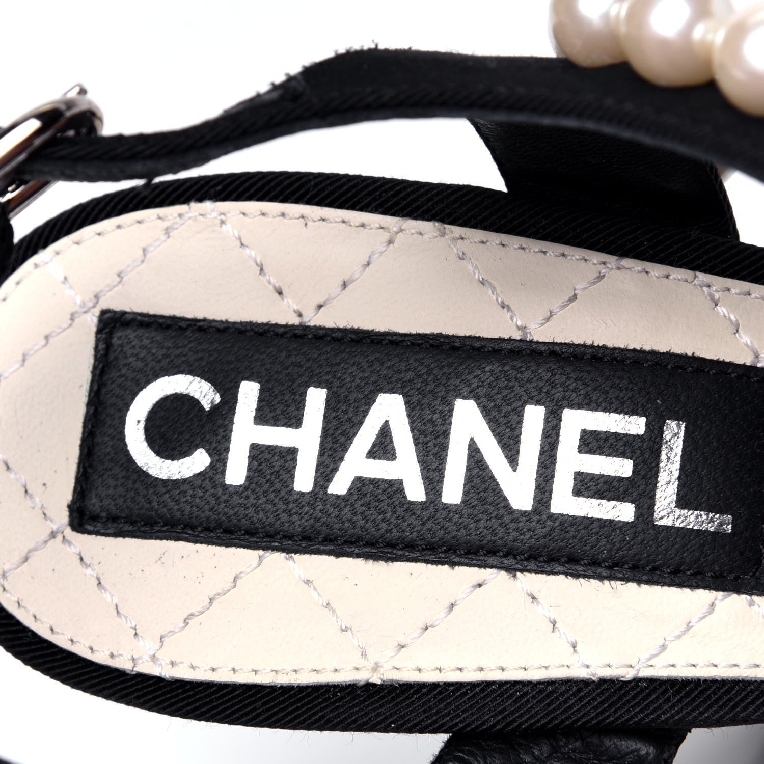Chanel Lambskin Pearl Sandals 37 Black 6 of 7