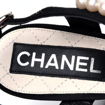 Chanel Lambskin Pearl Sandals 37 Black 6 of 7