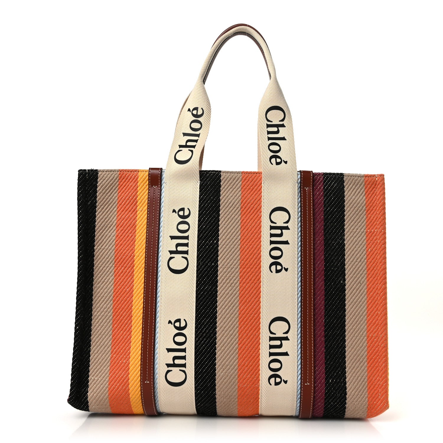 Chloe Cotton Calfskin Large Woody Striped Tote Multicolor 1 of 8