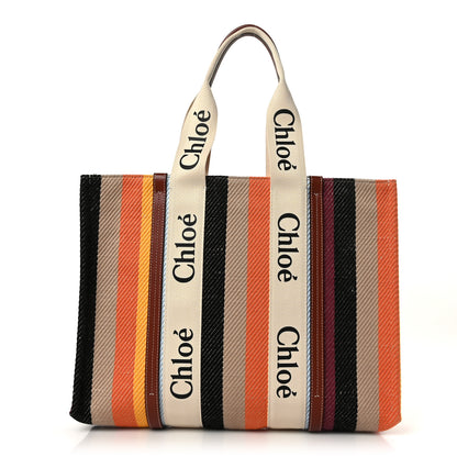 Chloe Cotton Calfskin Large Woody Striped Tote Multicolor 1 of 8