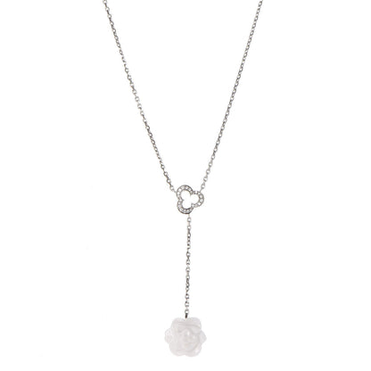 Chanel 18K White Gold Diamond Agate Camelia Sculpte Pendant Necklace 1 of 4