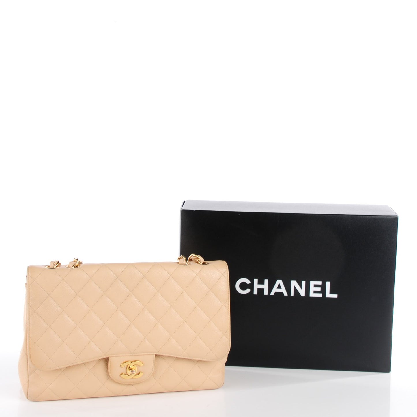 Caviar Quilted Jumbo Single Flap Beige Clair