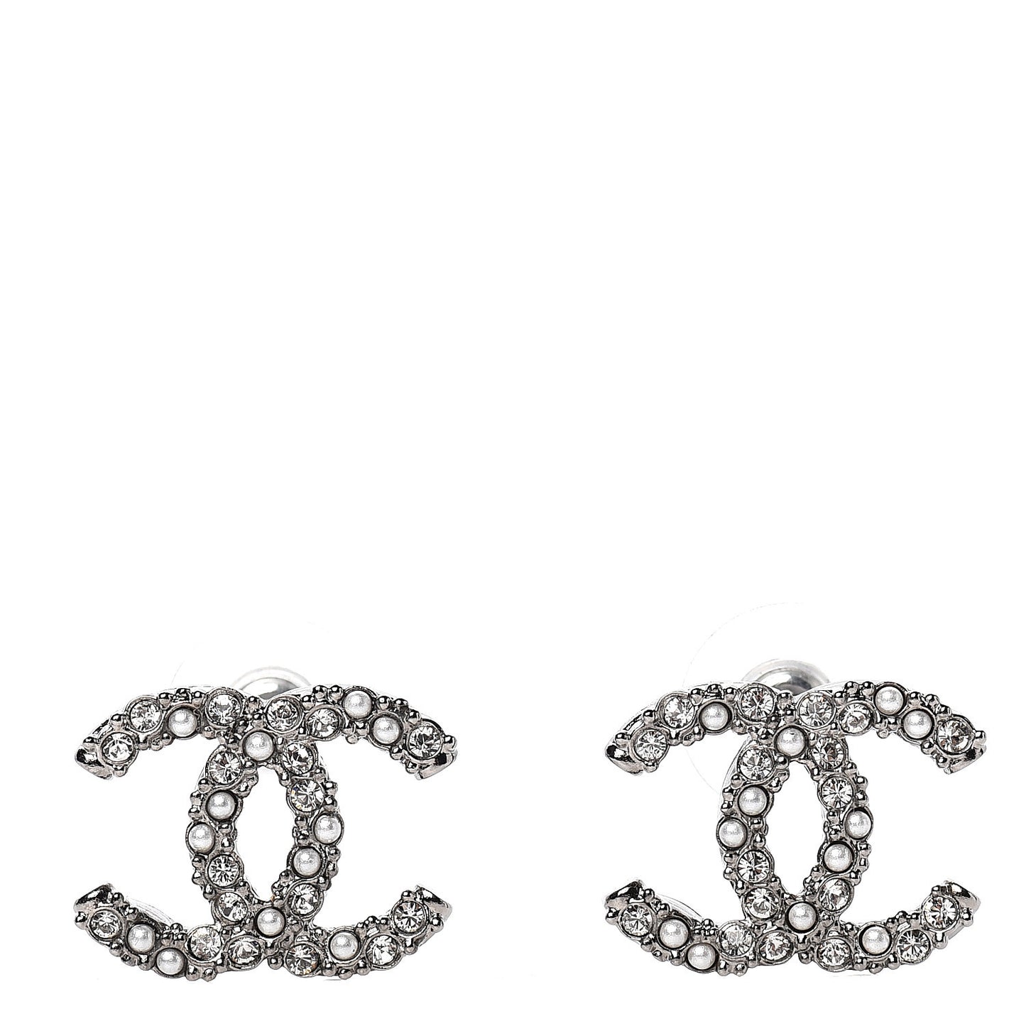 Crystal Pearl CC Earrings Silver