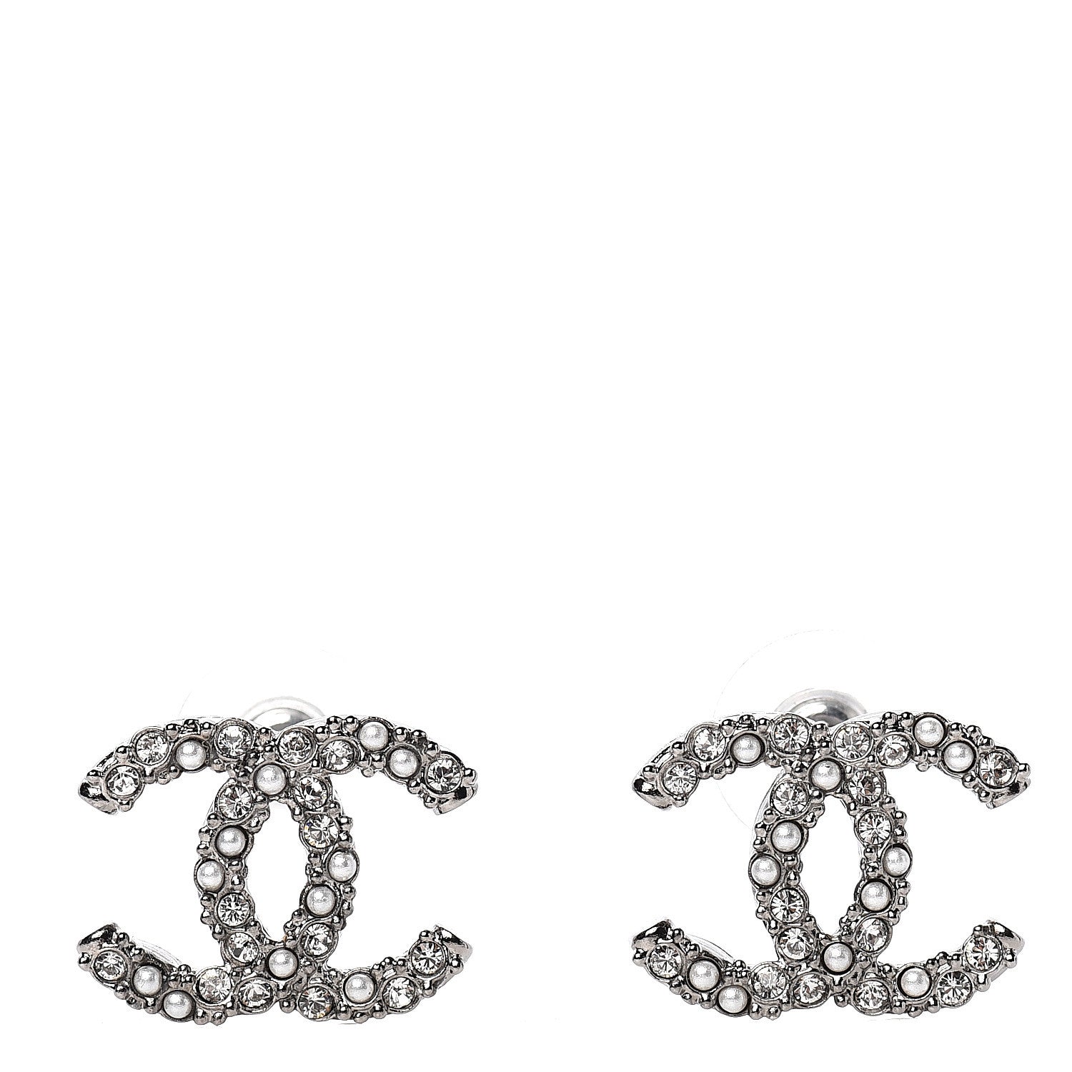 Chanel Crystal Pearl CC Earrings Silver 1 of 5