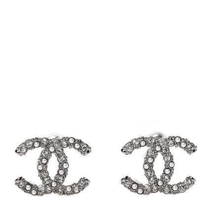 Chanel Crystal Pearl CC Earrings Silver 1 of 5