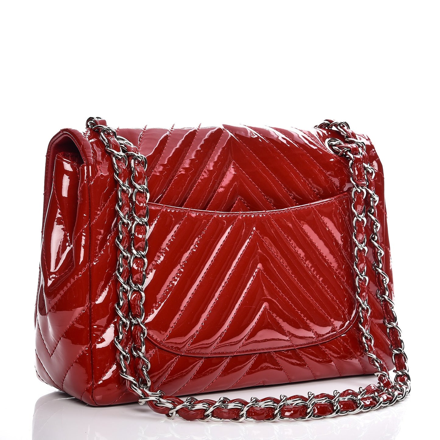 Patent Chevron Quilted Jumbo Single Flap Red