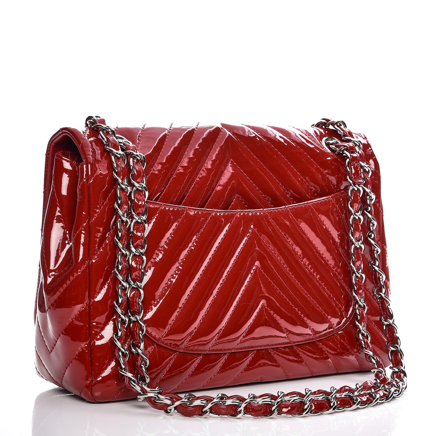 Chanel Patent Chevron Quilted Jumbo Single Flap Red 3 of 7