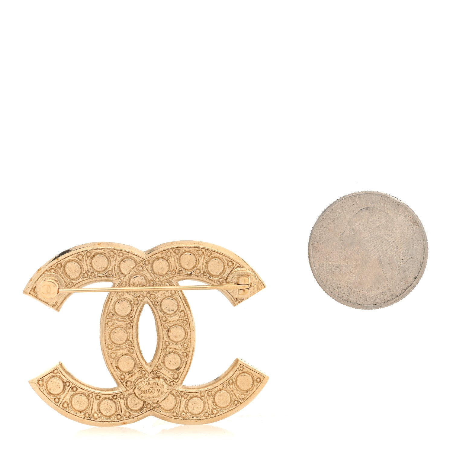 Chanel Metal Crystal Graduated Pearl CC Brooch Gold 2 of 4
