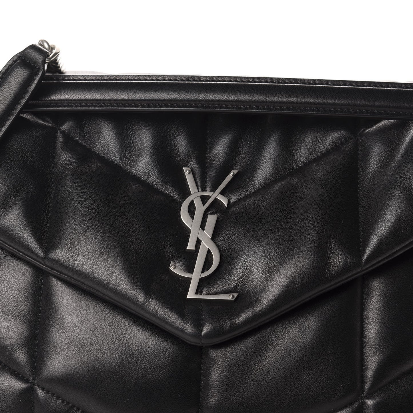 Lambskin Quilted Medium Loulou Puffer Monogram Chain Satchel Black