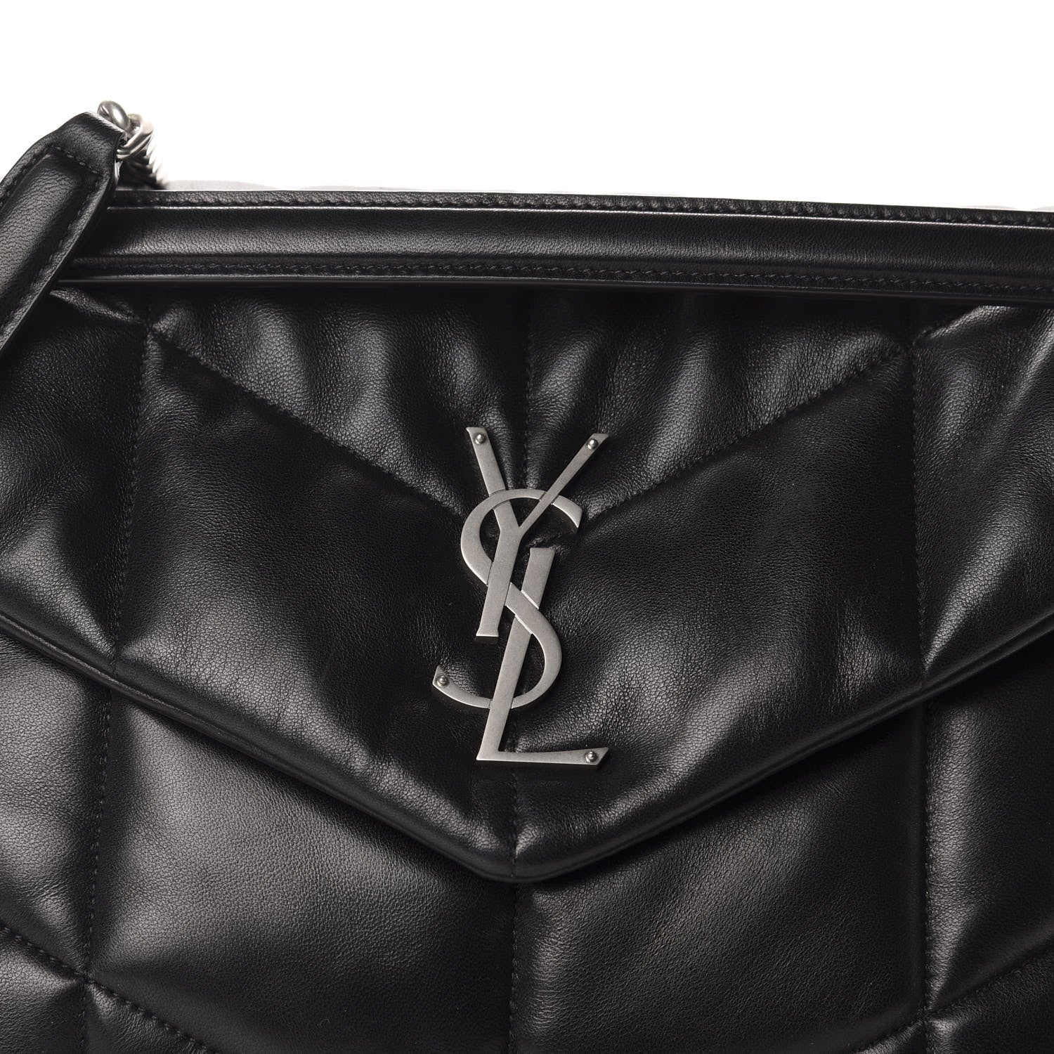 Saint Laurent Lambskin Quilted Medium Loulou Puffer Monogram Chain Satchel Black 11 of 11