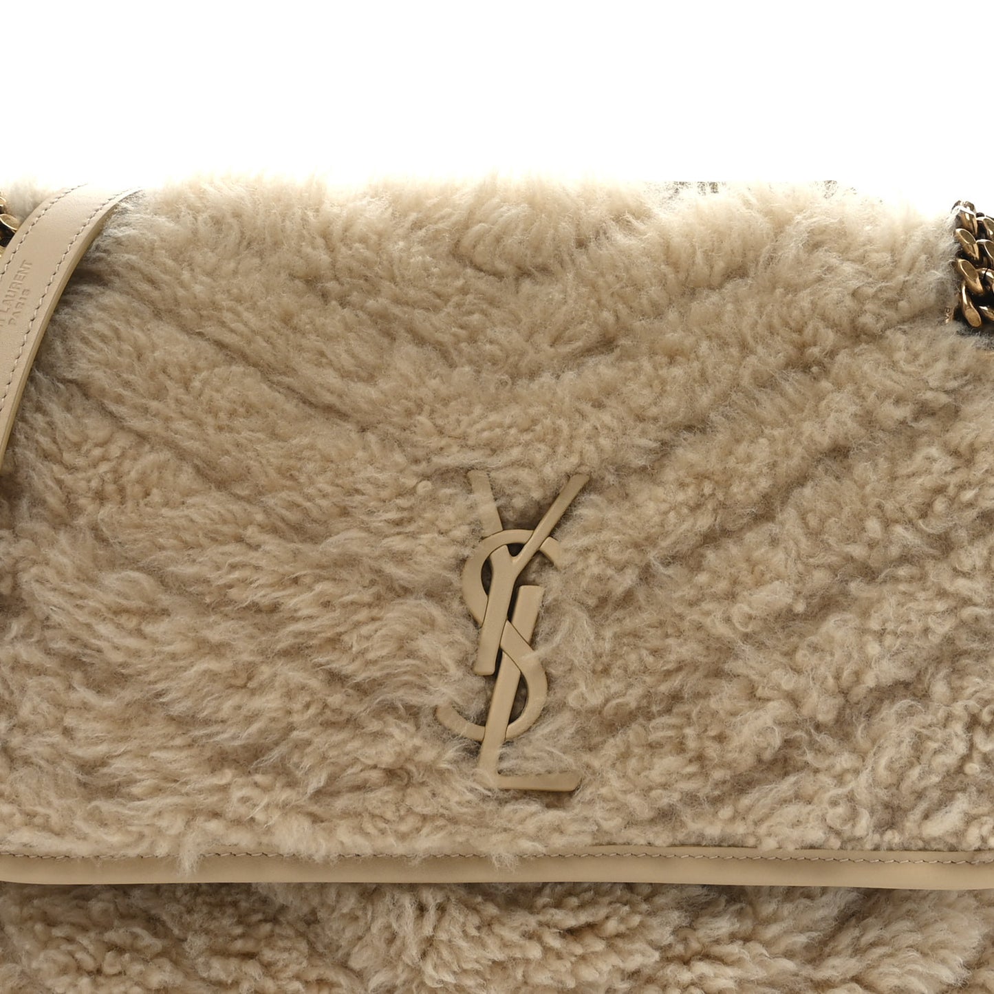 Calfskin Shearling Monogram Medium Niki Chain Satchel Natural Beige