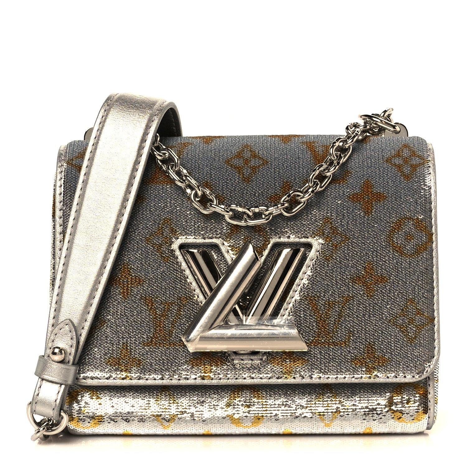 Louis Vuitton Sequins Monogram Twist Shoulder Bag PM Gold Silver 1 of 10