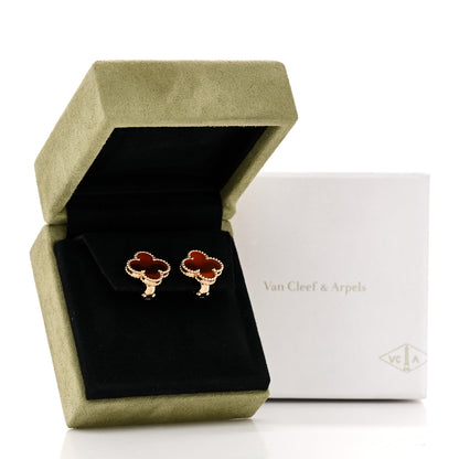 Van Cleef & Arpels 18K Yellow Gold Carnelian Vintage Alhambra Earrings 5 of 5