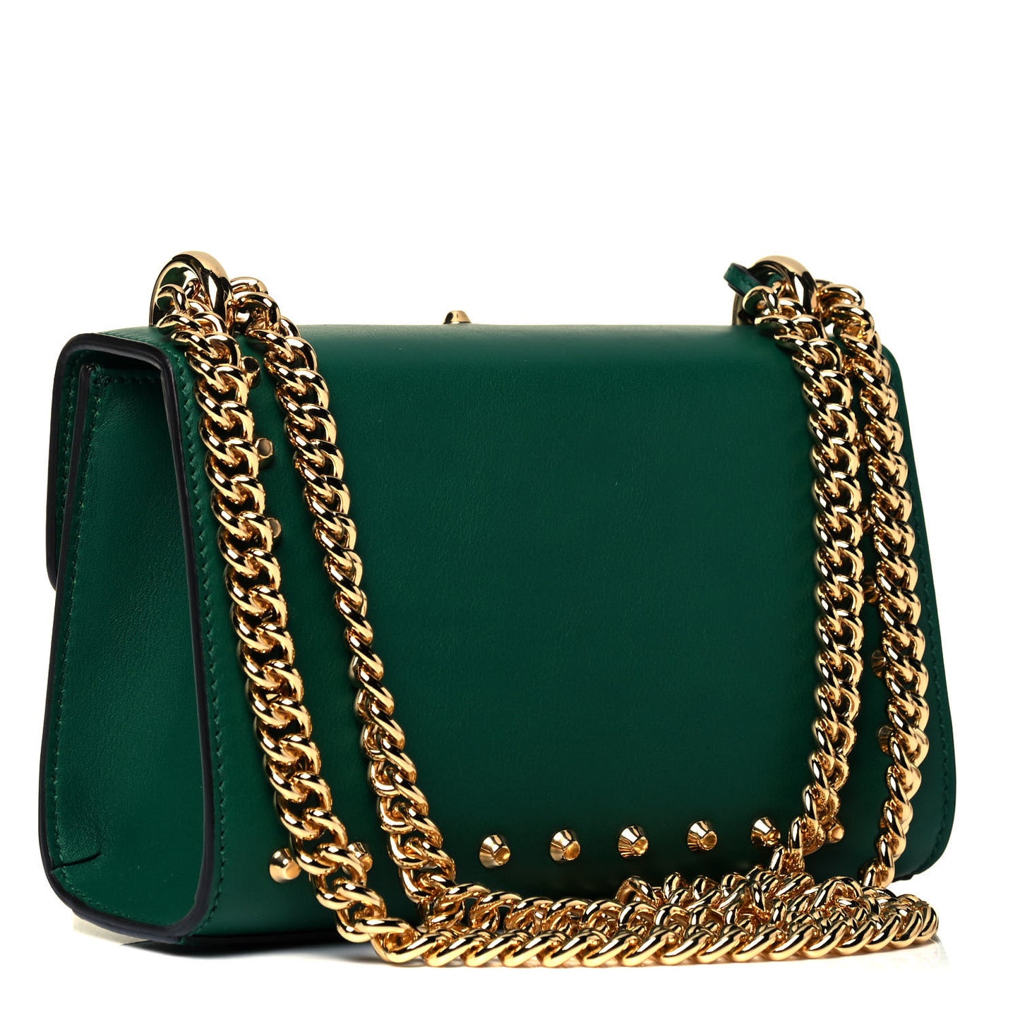 Calfskin Studded Small Padlock Shoulder Bag Emerald