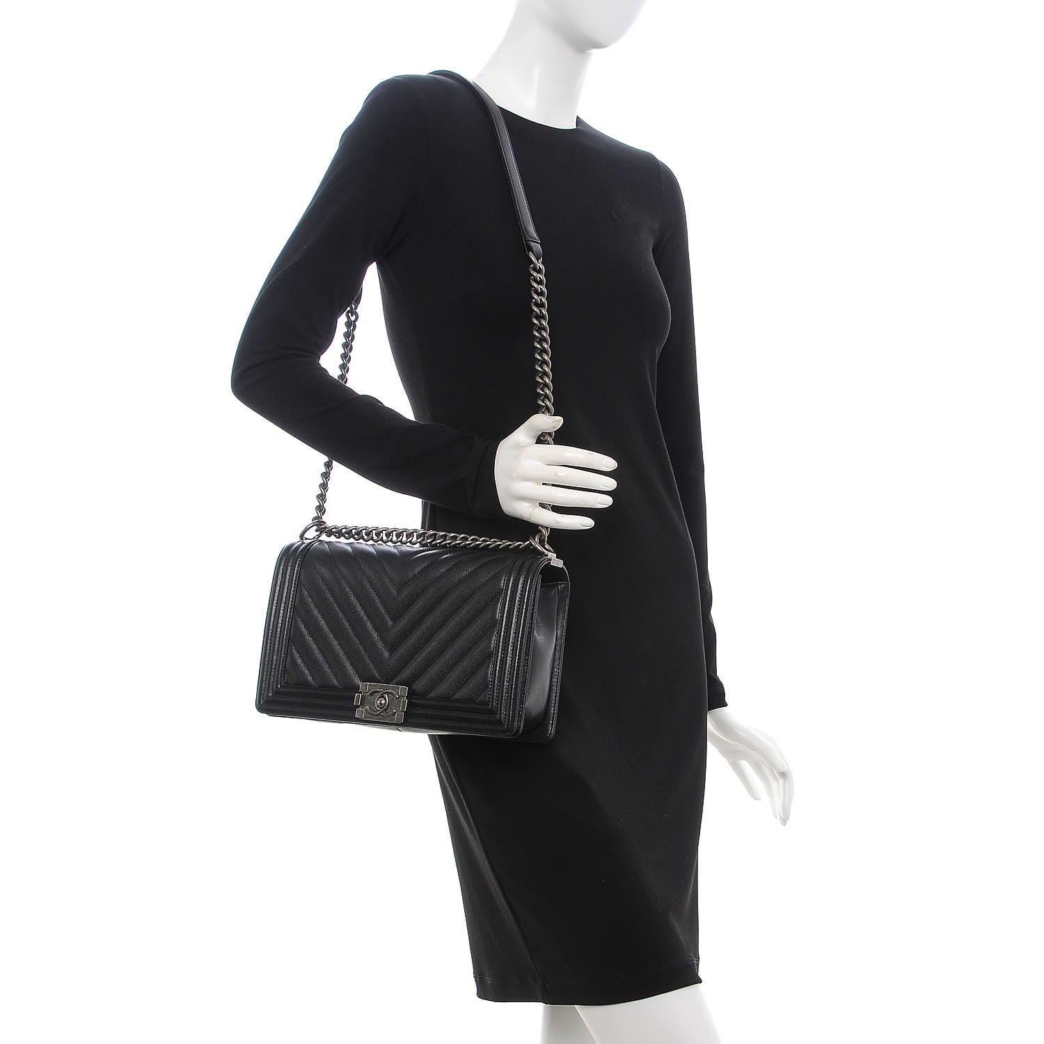 Chanel Caviar Chevron Quilted New Medium Boy Flap Black 2 of 9