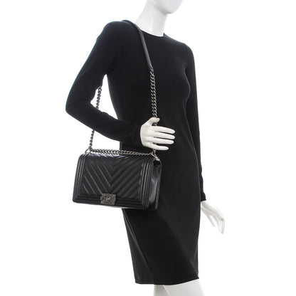 Chanel Caviar Chevron Quilted New Medium Boy Flap Black 2 of 9