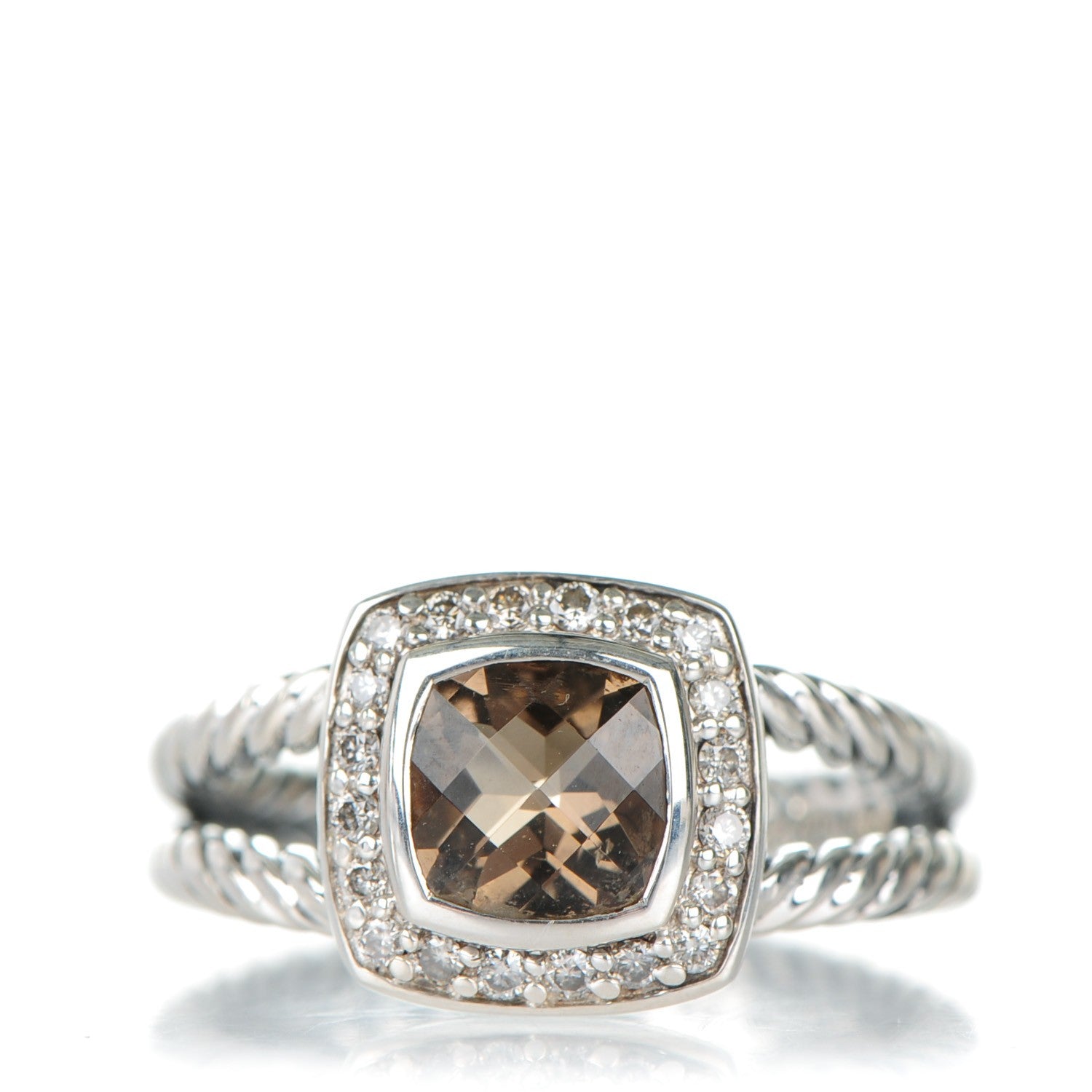 David Yurman Sterling Silver Diamond Smoky Quartz 7mm Petite Albion Ring 54 7 1 of 4