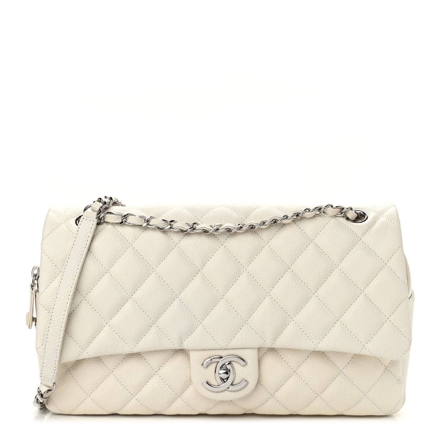 Caviar Quilted Jumbo Easy Flap Dark White