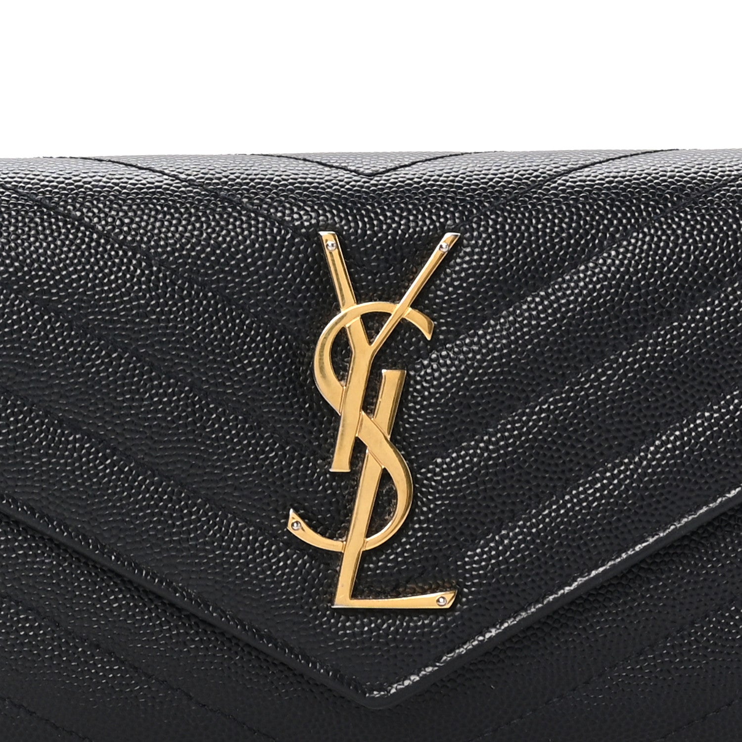 Saint Laurent Grain De Poudre Matelasse Chevron Monogram Flap Wallet Black 7 of 7