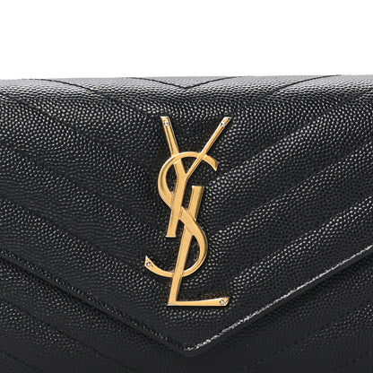 Saint Laurent Grain De Poudre Matelasse Chevron Monogram Flap Wallet Black 7 of 7