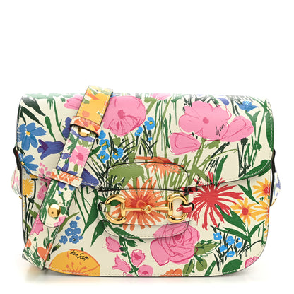 Gucci X KEN SCOTT New Shangai Calfskin Jardin D'Avril Floral Print Horsebit 1955 Shoulder Bag Ivory Pink Wild Rose 1 of 10